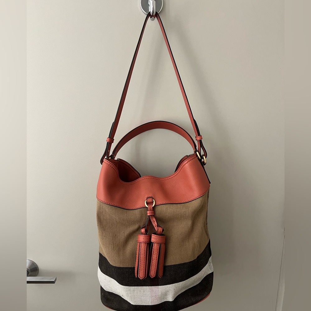 Burberry Red and Brown Bucket Bag